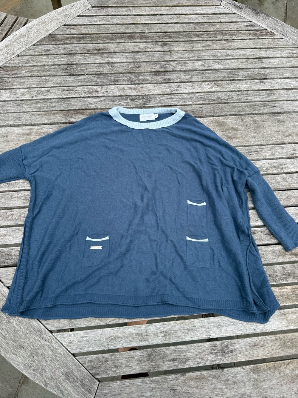 Mersea Light Blue-Trim Navy women's Sweater - S/M